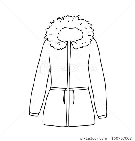 Puffer winter parka isolated on white. Doodle outline illustration Puffer winter parka isolated on white. Doodle outline illustration 100797008