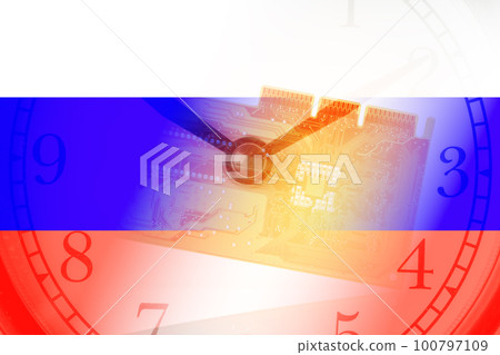 computer chip on the background of the Russian flag, the concept  100797109