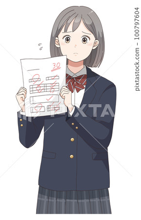 考試得紅標的校服女生（短髮） 100797604