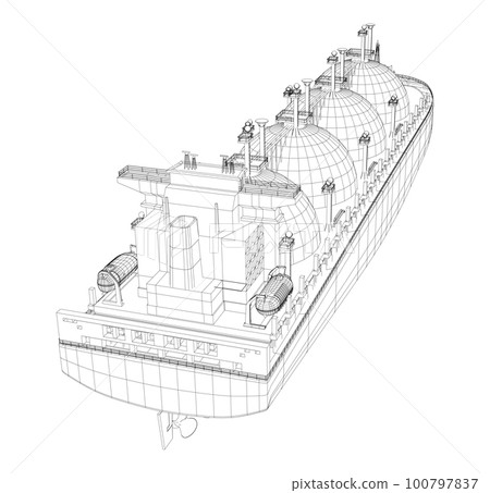 Oil tanker or gas carrier. Big ship designed to transport LPG Liquefied petroleum gas , LNG Liquefied natural gas or liquefied chemical gases in bulk 100797837