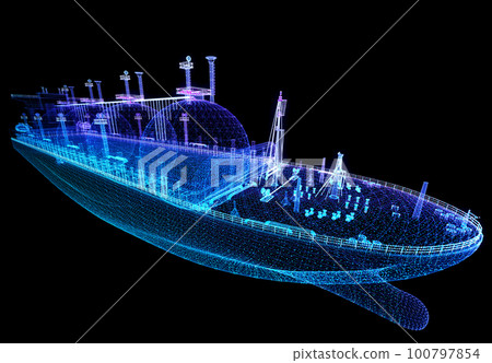 Gas carrier LNG. Blue particle and lines form Gas tanker Gas carrier LNG. Blue particle and lines form Gas tanker 100797854