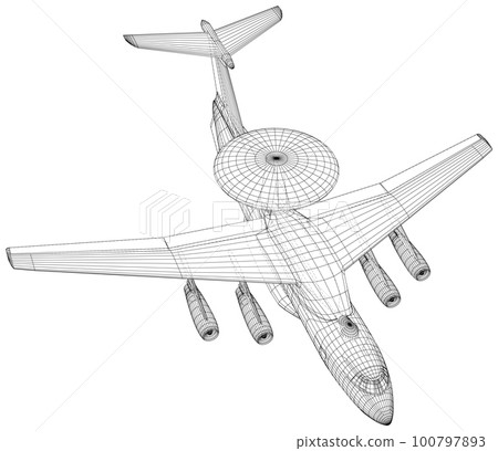 AWACS, Airborne Warning and Control System Aircraft. Vector Illustration of 3d 100797893