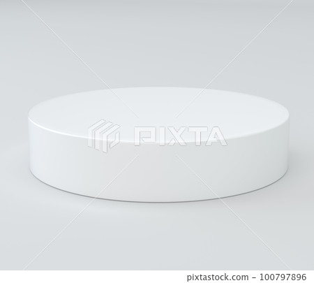 White stage podium for presentation. Blank cylinder geometric for showcase. 3d illustration 100797896