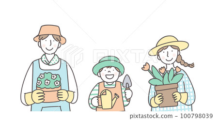 Family enjoying the kitchen garden 100798039