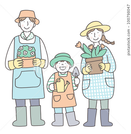 Family enjoying the kitchen garden 100798047