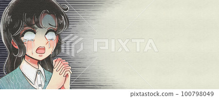 女孩漫畫風格的橫幅,白眼女人流淚 女孩漫畫風格的橫幅,白眼女人流淚 100798049