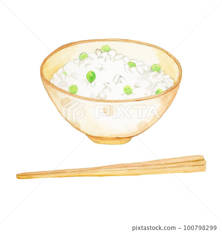 手繪水彩美味豆飯和筷子插畫 手繪水彩美味豆飯和筷子插畫 100798299
