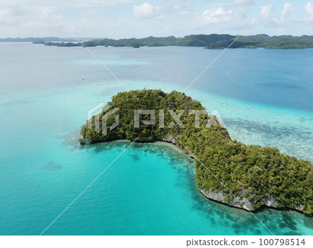 Pristine blue ocean, rock islands in Palau Pristine blue ocean, rock islands in Palau 100798514