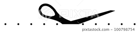 Scissors cut dotted line with dot mark on paper icon. 100798754