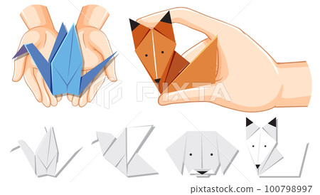 Origami animals on white background 100798997