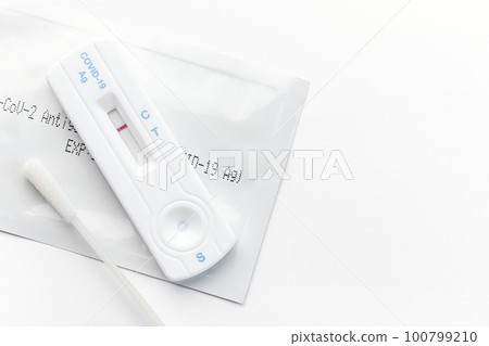 Home testing kit for coronavirus on a white background Home testing kit for coronavirus on a white background 100799210