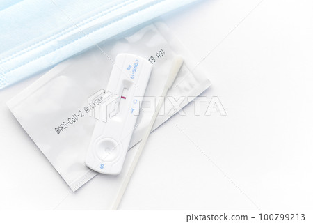 Home testing kit for coronavirus on a white background Home testing kit for coronavirus on a white background 100799213