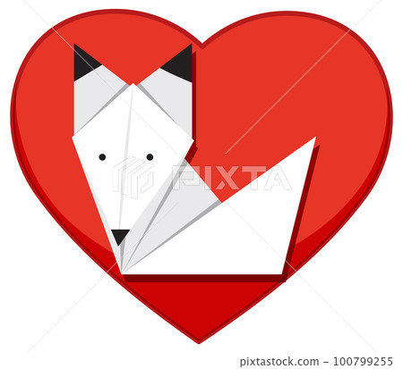 Origami fox on heart background 100799255