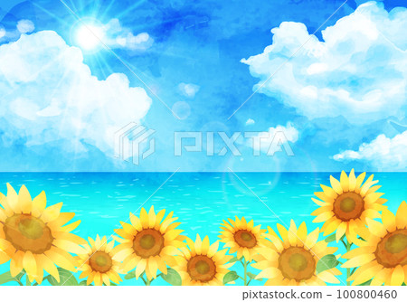 Watercolor sunflower and sea vector illustration background 100800460