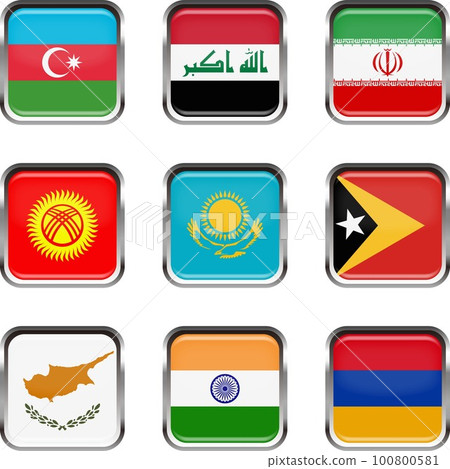 Badge style flag illustration icon set ☆ Asia ☆ Badge style flag illustration icon set ☆ Asia ☆ 100800581