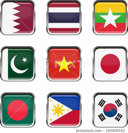 徽章風格國旗插圖圖標集 ☆ 亞洲 ☆ 100800582