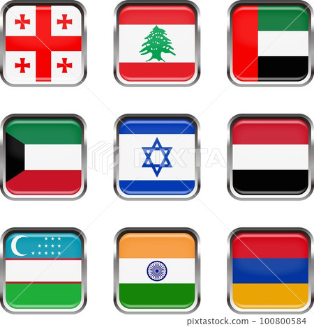 Badge style flag illustration icon set ☆ Asia ☆ 100800584
