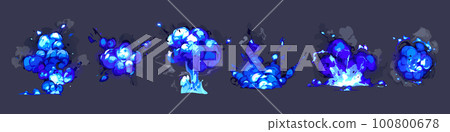 Blue fire explosion ui animation sprite vector set 100800678