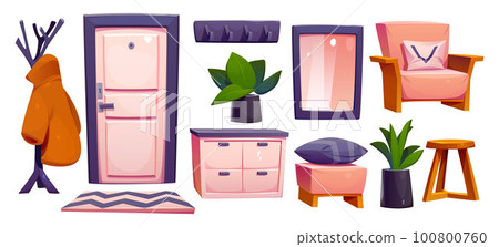 Isolated home hall vector interior with door 100800760