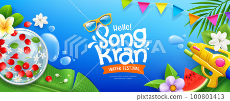 Songkran water festival thailand fun banner design 100801413