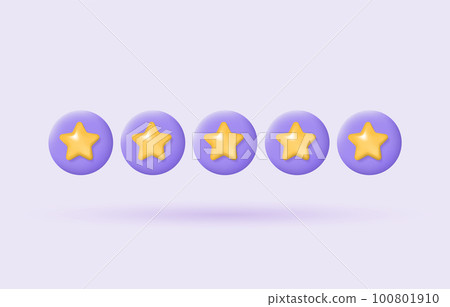 3d customer review. Feedback from clients concept. Stars rating on purple background. Realistic vector illustration for website or mobile applications 3d customer review. Feedback from clients concept. Stars rating on purple background. Realistic vector illustration for website or mobile applications 100801910
