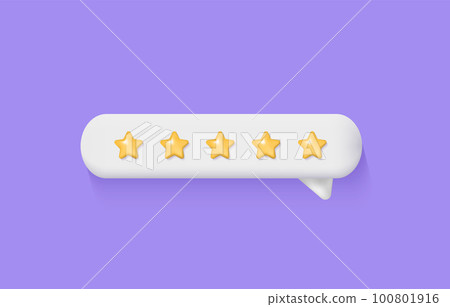 3d customer review. Feedback from clients concept. Stars rating on purple background. Realistic vector illustration for website or mobile applications 3d customer review. Feedback from clients concept. Stars rating on purple background. Realistic vector illustration for website or mobile applications 100801916