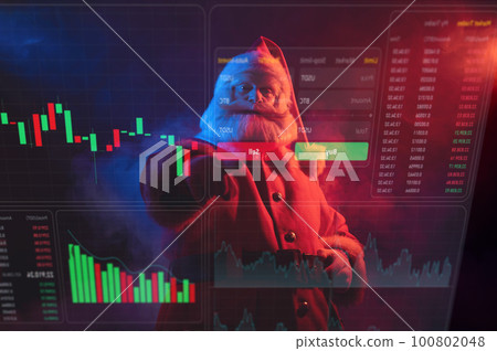 Santa Claus is looking at the HUD menu. Stock charts. brokerage terminal. Santa Claus is looking at the HUD menu. Stock charts. brokerage terminal. 100802048