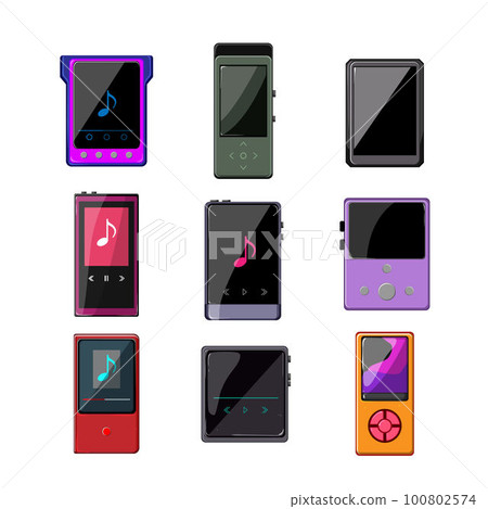 hifi mp3 player set cartoon vector illustration 100802574