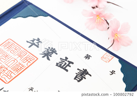 畢業證書和櫻花畢業形象 畢業證書和櫻花畢業形象 100802792