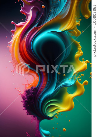 Streamlined colorful ink art 100802863
