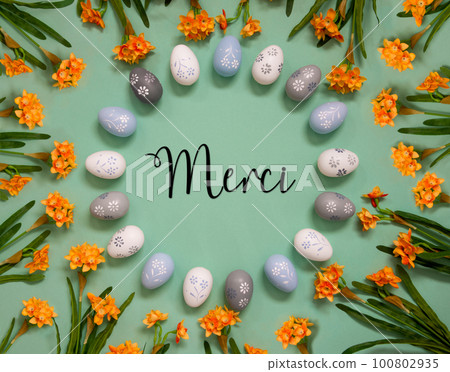 Easter Egg Decoration, Spring Flowers, French Word Merci Means Thank You 100802935