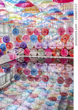 福島縣豬苗代町香草園色彩繽紛的“雨傘天空” 100803537