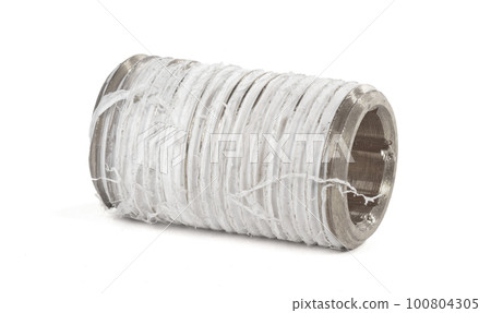 Steel fitting for plumbing pipes, old teflon tape around it 100804305