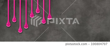 Pink ink drops on dark concrete wall. Horizontal banner Pink ink drops on dark concrete wall. Horizontal banner 100804707