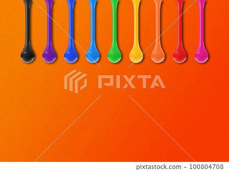 Colorful ink drops on orange background. Horizontal wallpaper Colorful ink drops on orange background. Horizontal wallpaper 100804708