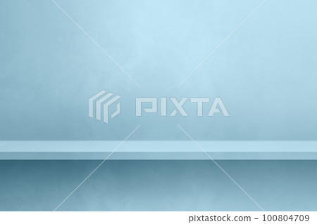 Empty shelf on a light blue concrete wall. Background template. Horizontal mockup Empty shelf on a light blue concrete wall. Background template. Horizontal mockup 100804709