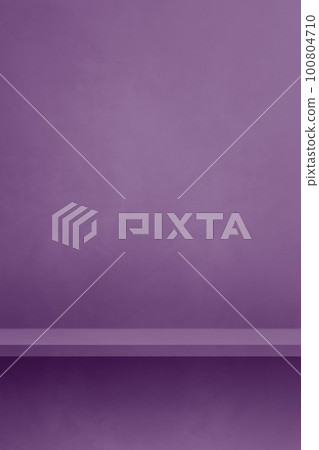 Empty shelf on a dark lilac purple concrete wall. Background template. Vertical mockup Empty shelf on a dark lilac purple concrete wall. Background template. Vertical mockup 100804710