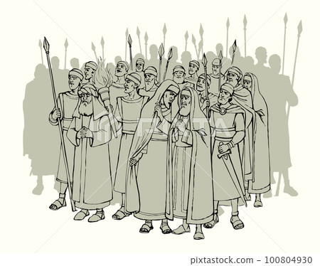 Old Pharisee Priest with army. Vector drawing 100804930