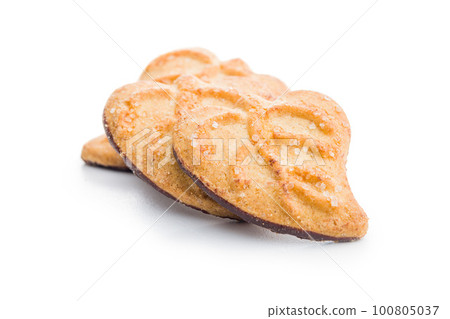 Tasty cookies. Sweet biscuits isolated on white background. 100805037