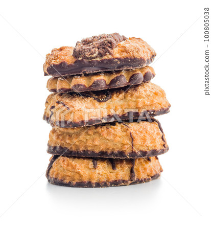 Assorted various cookies. Sweet biscuits isolated on white background. Assorted various cookies. Sweet biscuits isolated on white background. 100805038