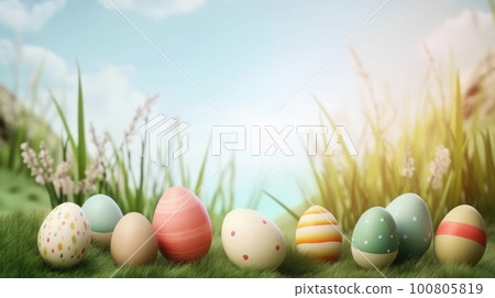 Happy Easter Cute Background Illustration AI Generative 100805819