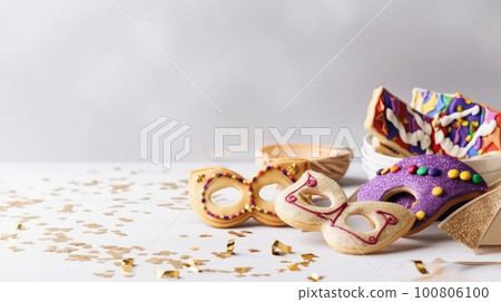 Purim Holiday Background. Illustration AI Generative 100806100
