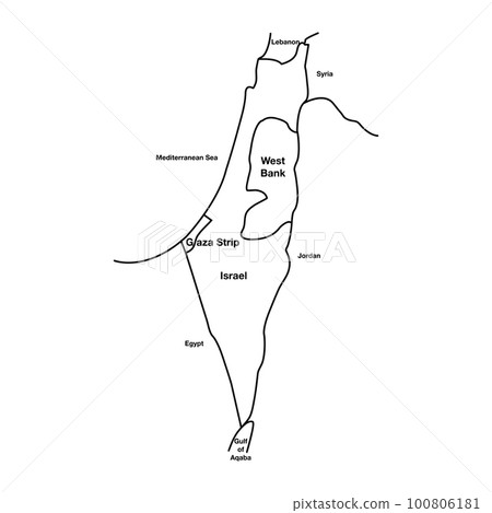 Palestine and Israel Outline Map. Editable Vector EPS Symbol Illustration. 100806181
