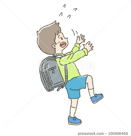 A boy who is about to collapse with a heavy school bag A boy who is about to collapse with a heavy school bag 100806408