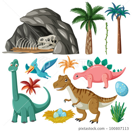 Dinosaurs and Natural Elements Vector Collection 100807113