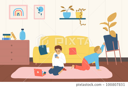 Colored Children Dangerous Situations Flat Composition 100807831