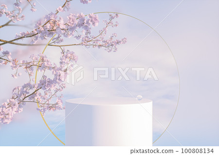Natural beauty podium backdrop with spring sakura cherry blossom tree branch. Natural beauty podium backdrop with spring sakura cherry blossom tree branch. 100808134