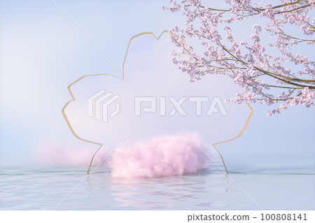 Natural beauty podium backdrop with dreamy cloud and spring sakura cherry blossom tree branch. 100808141