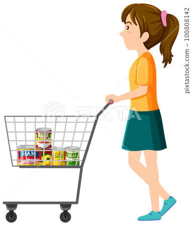 Woman with shopping cart vector 100808142