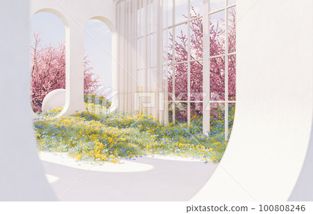 Natural beauty podium backdrop with spring sakura cherry blossom landscape scene. 100808246